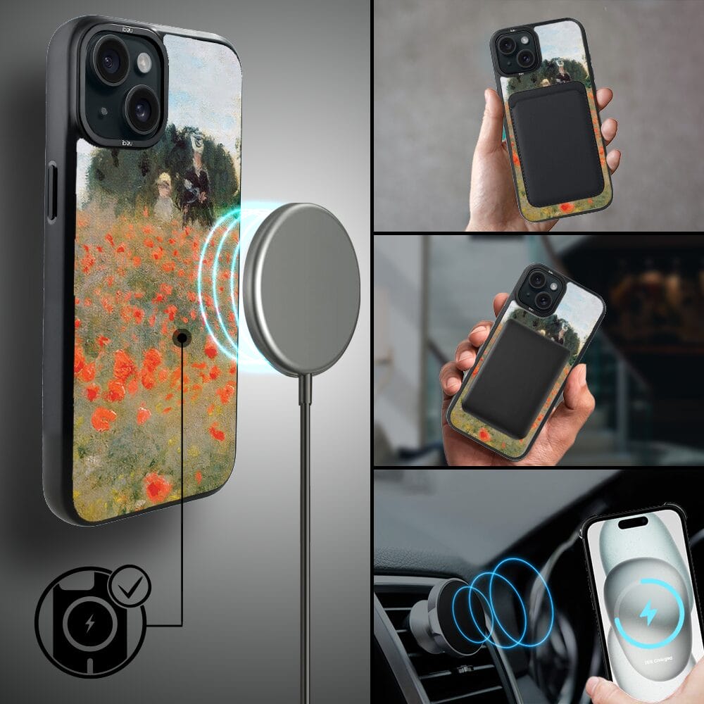 Etui do iPhone 15 IBIZU DropGuard Matt z MagSafe, Claude Monet, pole maków - obrazek 8