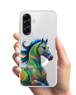 Etui do Samsung Galaxy A56 5G z MagSafe przeźroczyste, silikonowe Flexi, Dzika Mandala, Koń