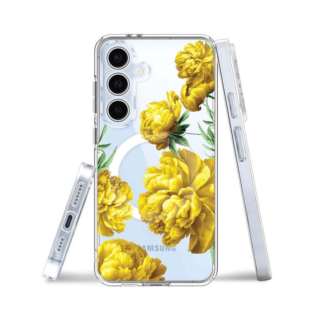 Etui do Samsung Galaxy S24 FE z MagSafe przeźroczyste, silikonowe Flexi, żółte piwonie - obrazek 3