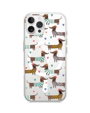 Etui do iPhone 12 Pro Max z MagSafe przeźroczyste, silikonowe Flexi, zakochane jamniki