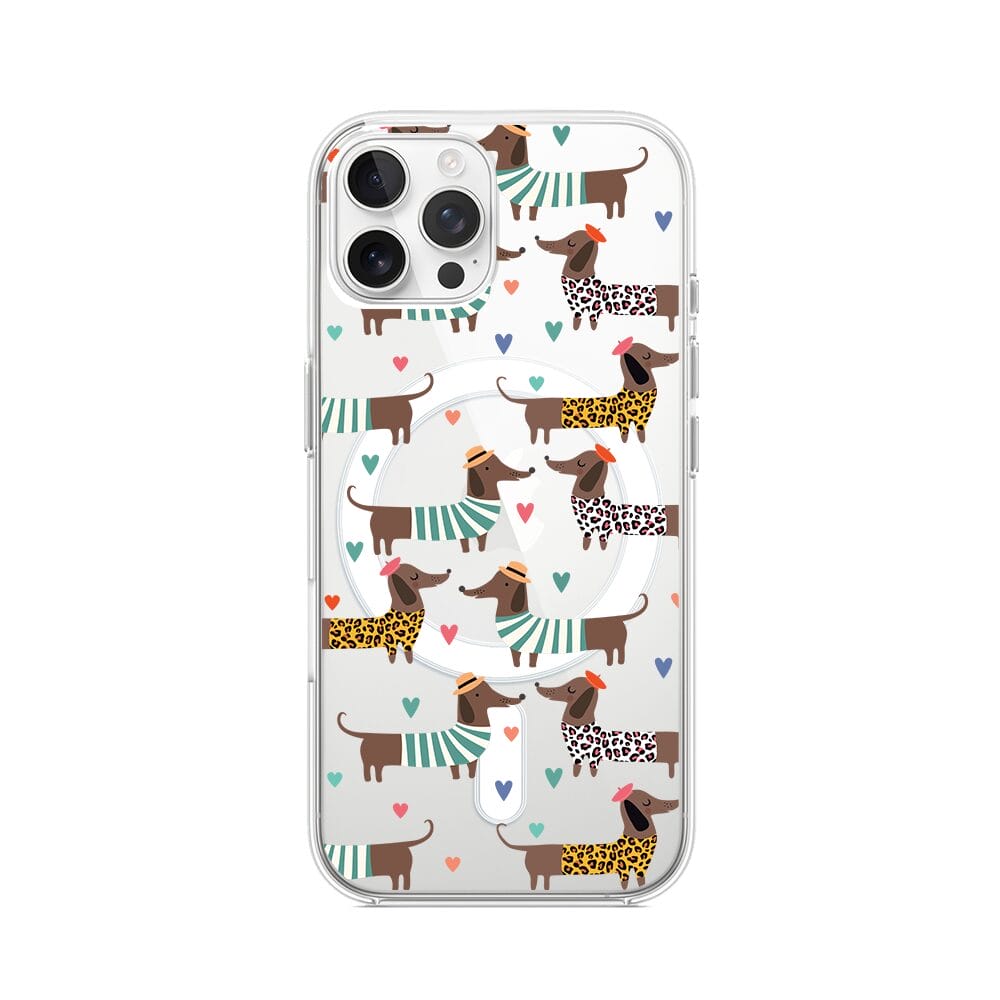 Etui do iPhone 12 Pro Max z MagSafe przeźroczyste, silikonowe Flexi, zakochane jamniki