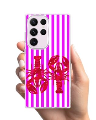 Etui do Samsung Galaxy S23 Ultra z MagSafe przeźroczyste, silikonowe Flexi, kraby z różowymi paskami