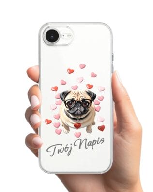Etui do iPhone 16e przeźroczyste, silikonowe Flexi, Puppy Love, pies rasy Mops