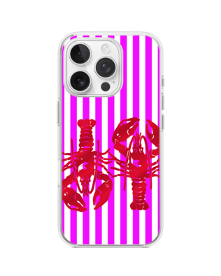 Etui do iPhone 16 Pro Max przeźroczyste, silikonowe Flexi, kraby z różowymi paskami