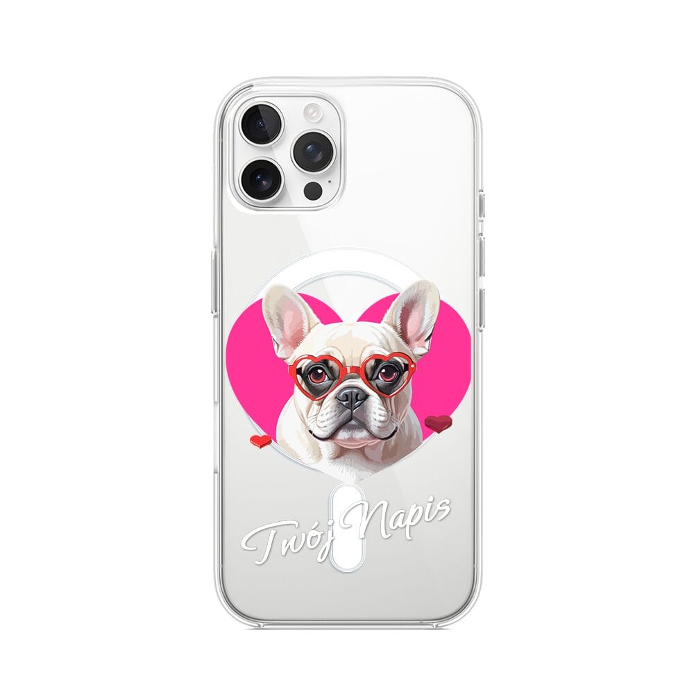 Etui do iPhone 12 Pro Max z MagSafe przeźroczyste, silikonowe Flexi, Puppy Love, pies rasy Buldog Francuski