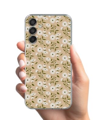 Etui do Samsung Galaxy M15 5G przeźroczyste, silikonowe Flexi, delikatne kwiatki na cielistym tle