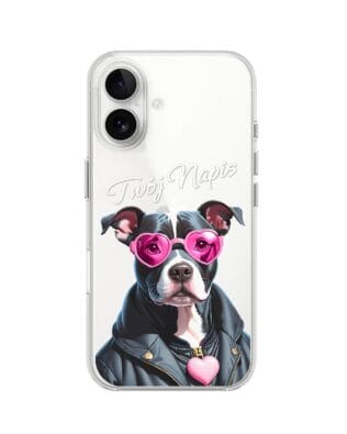 Etui do iPhone 16 przeźroczyste, silikonowe Flexi, Puppy Love, pies rasy Amstaff