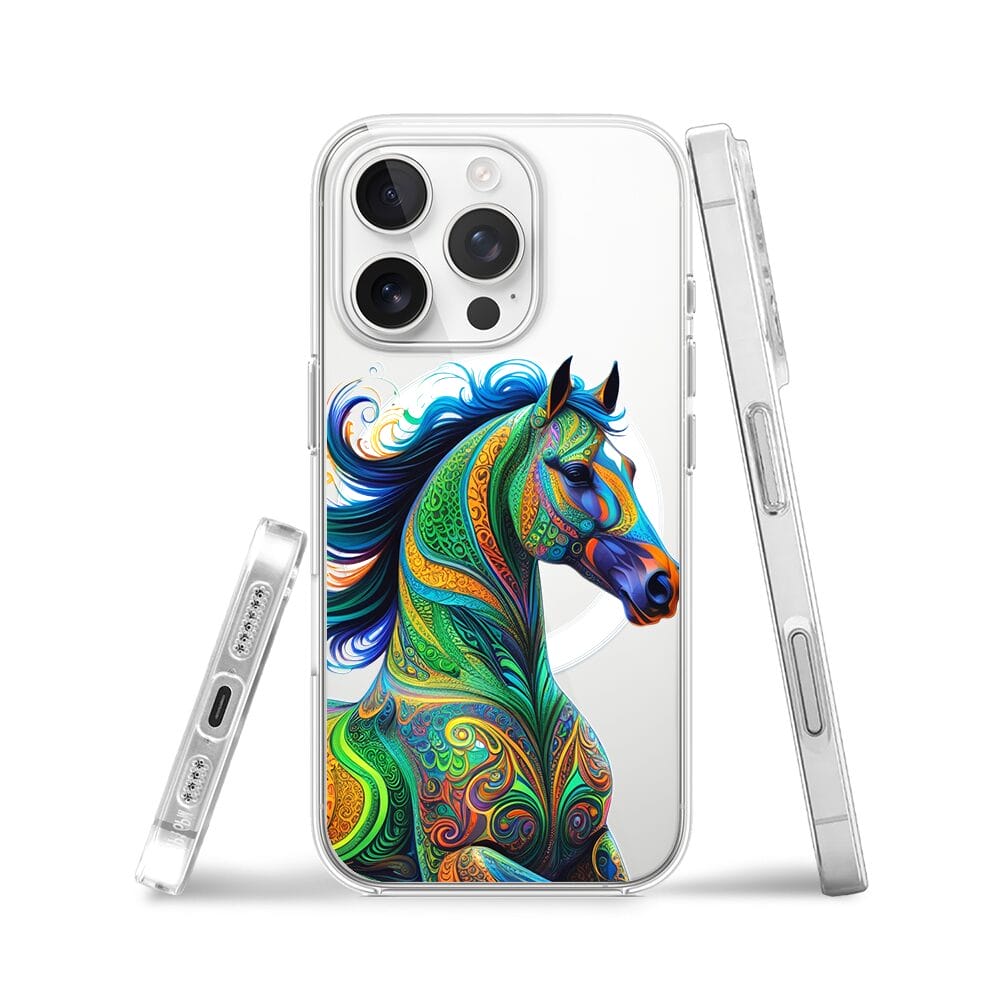 Etui do iPhone 16 Pro z MagSafe przeźroczyste, silikonowe Flexi, Dzika Mandala, Koń - obrazek 3