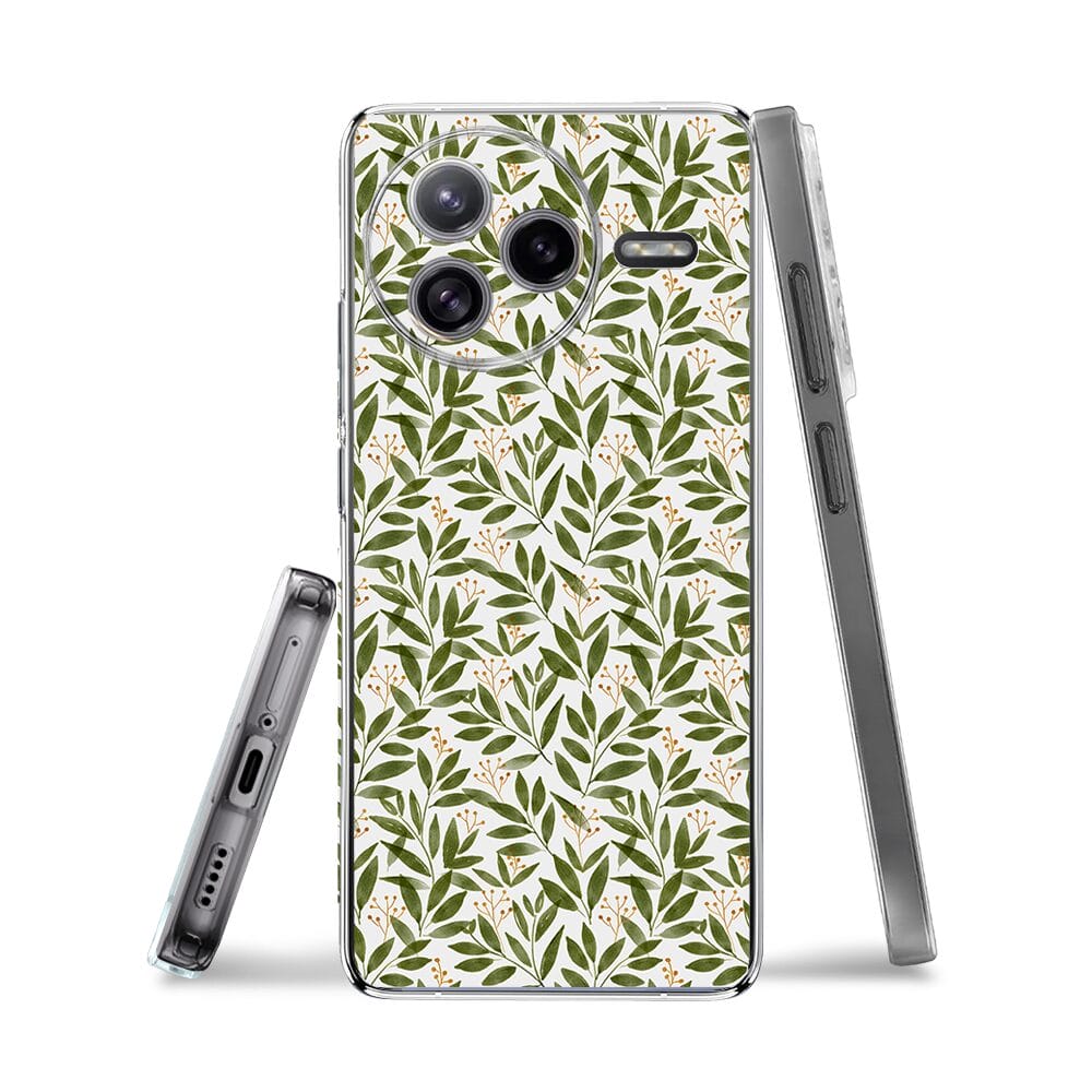 Etui do Xiaomi POCO F7 Ultra przeźroczyste, silikonowe Flexi, zielone gałązki - obrazek 3