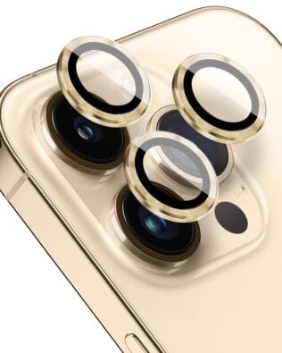 Metalowa osłona obiektywu aparatu ze szkła hartowanego 9H do iPhone 14 Pro, 1 zestaw, złota