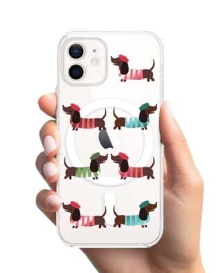 Etui do iPhone 12 Mini z MagSafe przeźroczyste, silikonowe Flexi, jamnik w Paryżu