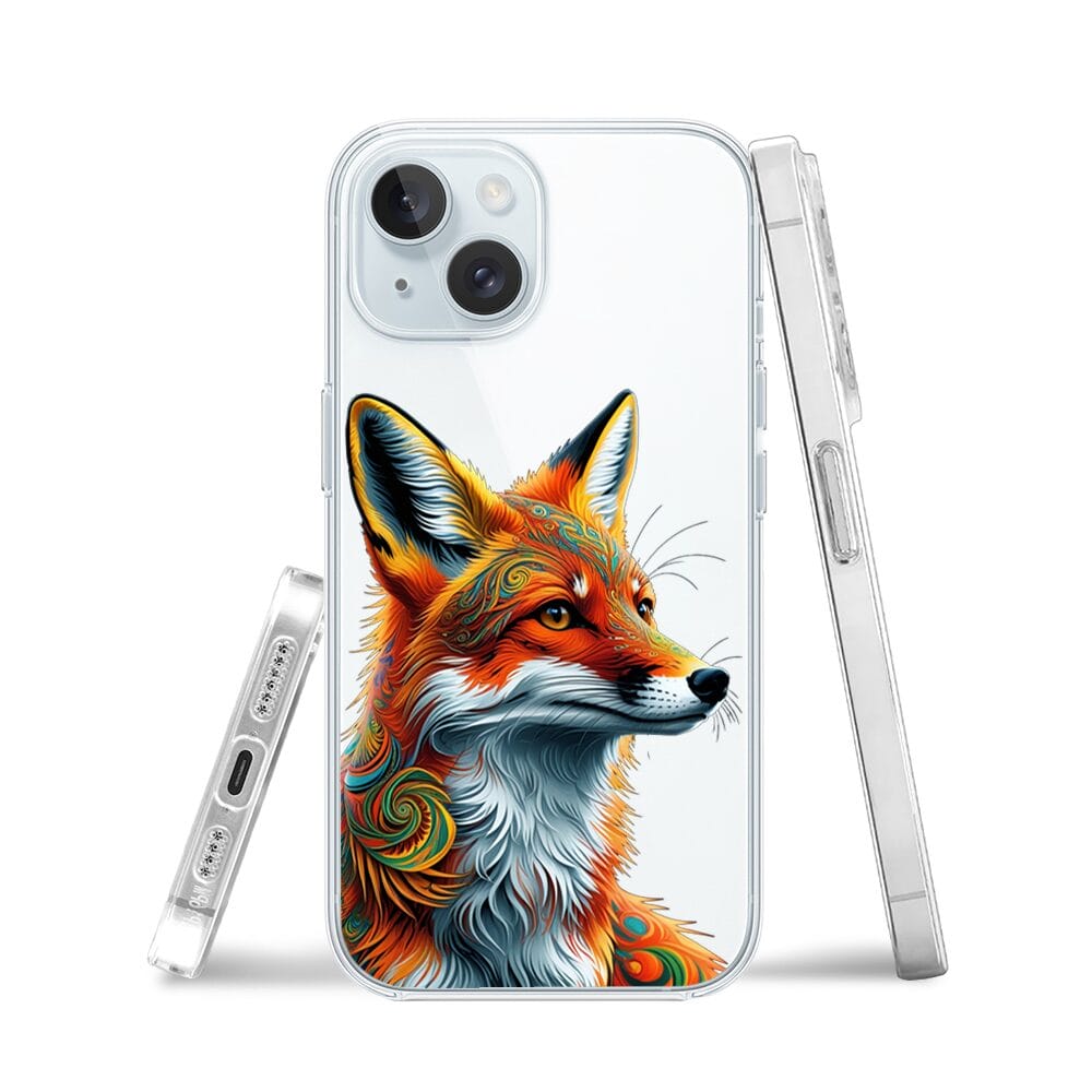 Etui do iPhone 15 przeźroczyste, silikonowe Flexi, Dzika Mandala, Twarz lisa - obrazek 3