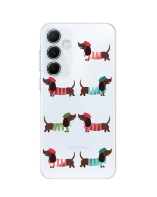 Etui do Samsung Galaxy A35 5G przeźroczyste, silikonowe Flexi, jamnik w Paryżu