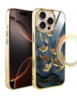 Etui do iPhone 16 Pro Max IBIZU Elite Glass z MagSafe Magia Azji, Morze, Lot płaszczek, złote