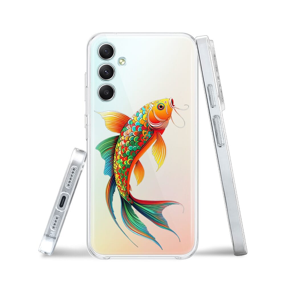 Etui do Samsung Galaxy A34 5G przeźroczyste, silikonowe Flexi, Dzika Mandala, Złota ryba - obrazek 3