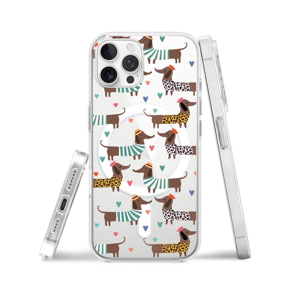 Etui do iPhone 12 Pro Max z MagSafe przeźroczyste, silikonowe Flexi, zakochane jamniki - obrazek 3