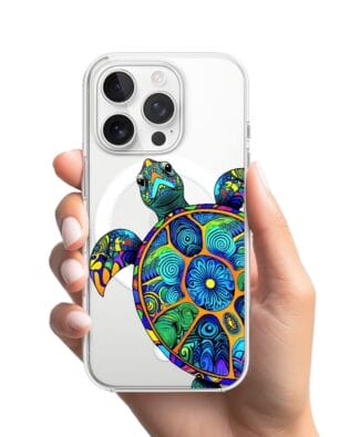 Etui do iPhone 13 Pro z MagSafe przeźroczyste, silikonowe Flexi, Dzika Mandala, Żółw