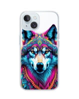 Etui do iPhone 15 przeźroczyste, silikonowe Flexi, Dzika Mandala, Wilk
