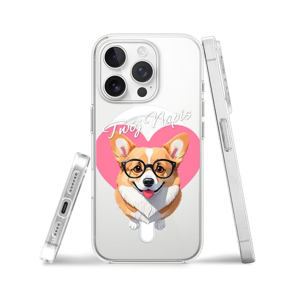 Etui do iPhone 13 Pro z MagSafe przeźroczyste, silikonowe Flexi, Puppy Love, pies rasy Corgi - obrazek 3