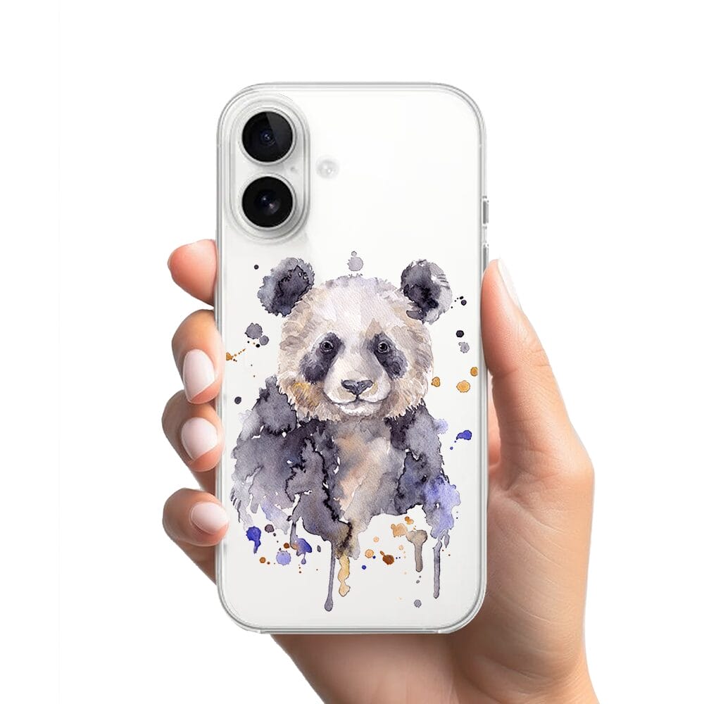 Etui do iPhone 16 przeźroczyste, silikonowe Flexi, Akwarelowe Zoo, Panda - obrazek 2