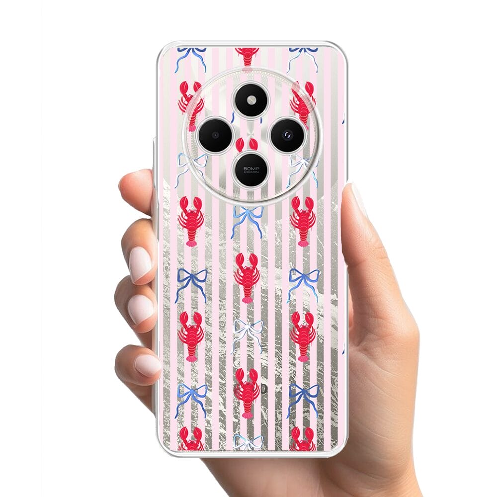 Etui do Xiaomi POCO C75 przeźroczyste, silikonowe Flexi, krab i kokardki - obrazek 2