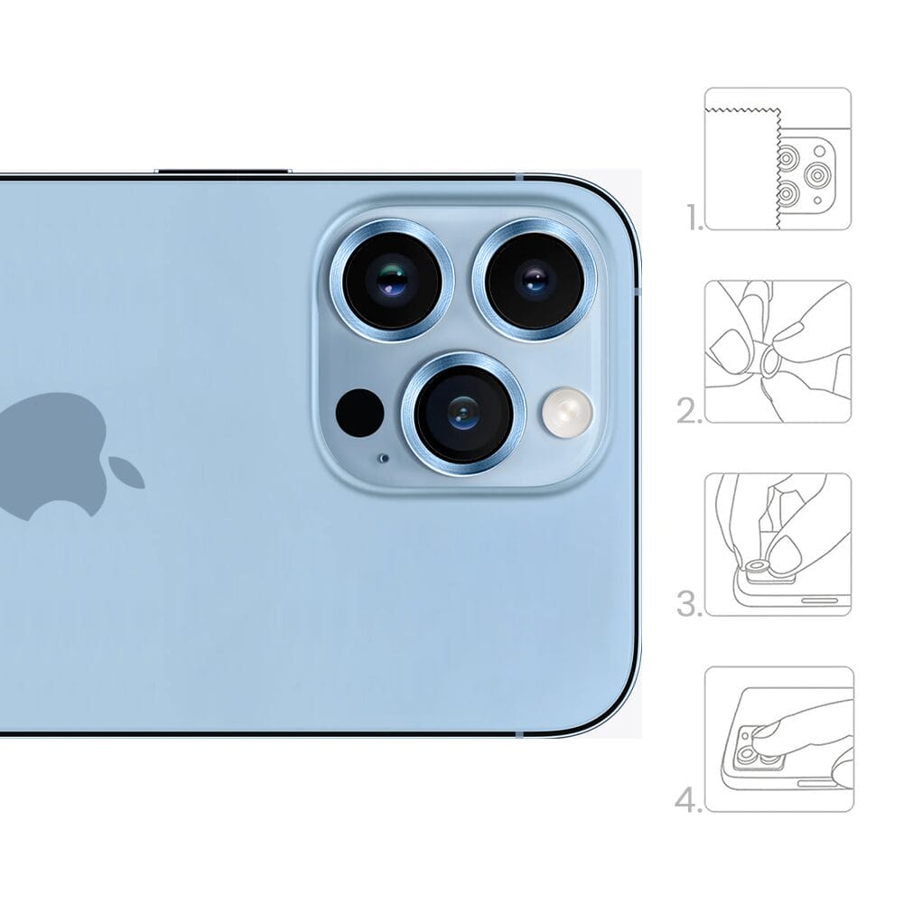 Metalowa osłona obiektywu aparatu ze szkła hartowanego 9H do iPhone 13 Pro, 1 zestaw, górski błękit - obrazek 4