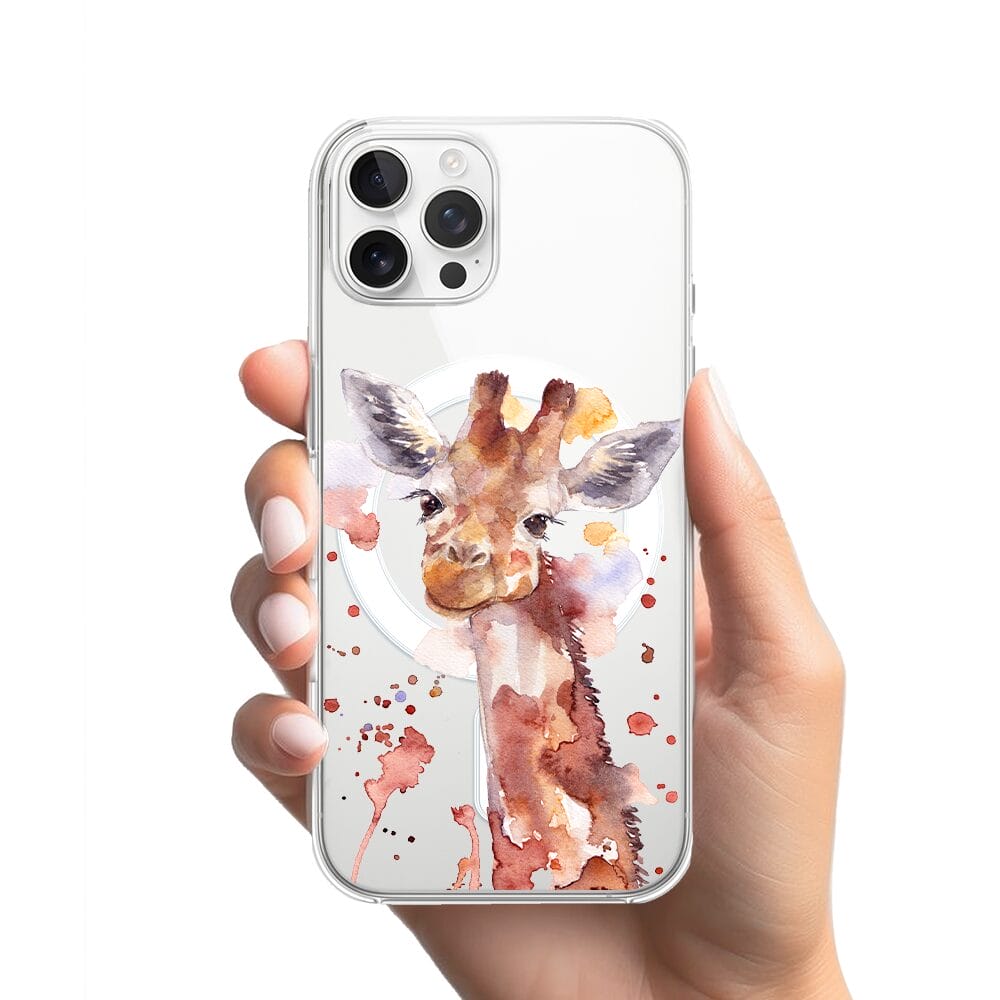 Etui do iPhone 12 Pro Max z MagSafe przeźroczyste, silikonowe Flexi, Akwarelowe Zoo, Żyrafa - obrazek 2