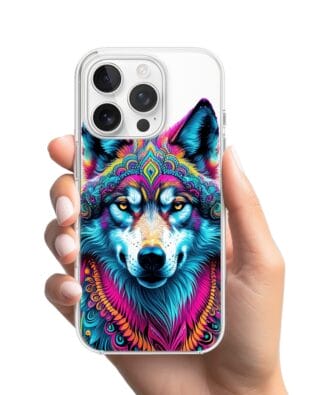 Etui do iPhone 14 Pro Max przeźroczyste, silikonowe Flexi, Dzika Mandala, Wilk