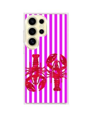 Etui do Samsung Galaxy S24 Ultra z MagSafe przeźroczyste, silikonowe Flexi, kraby z różowymi paskami
