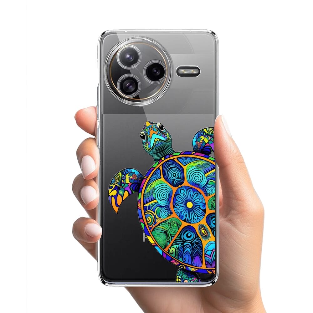 Etui do Xiaomi POCO F7 Ultra przeźroczyste, silikonowe Flexi, Dzika Mandala, Żółw - obrazek 2