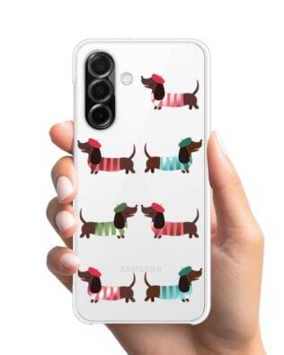 Etui do Samsung Galaxy A26 5G przeźroczyste, silikonowe Flexi, jamnik w Paryżu