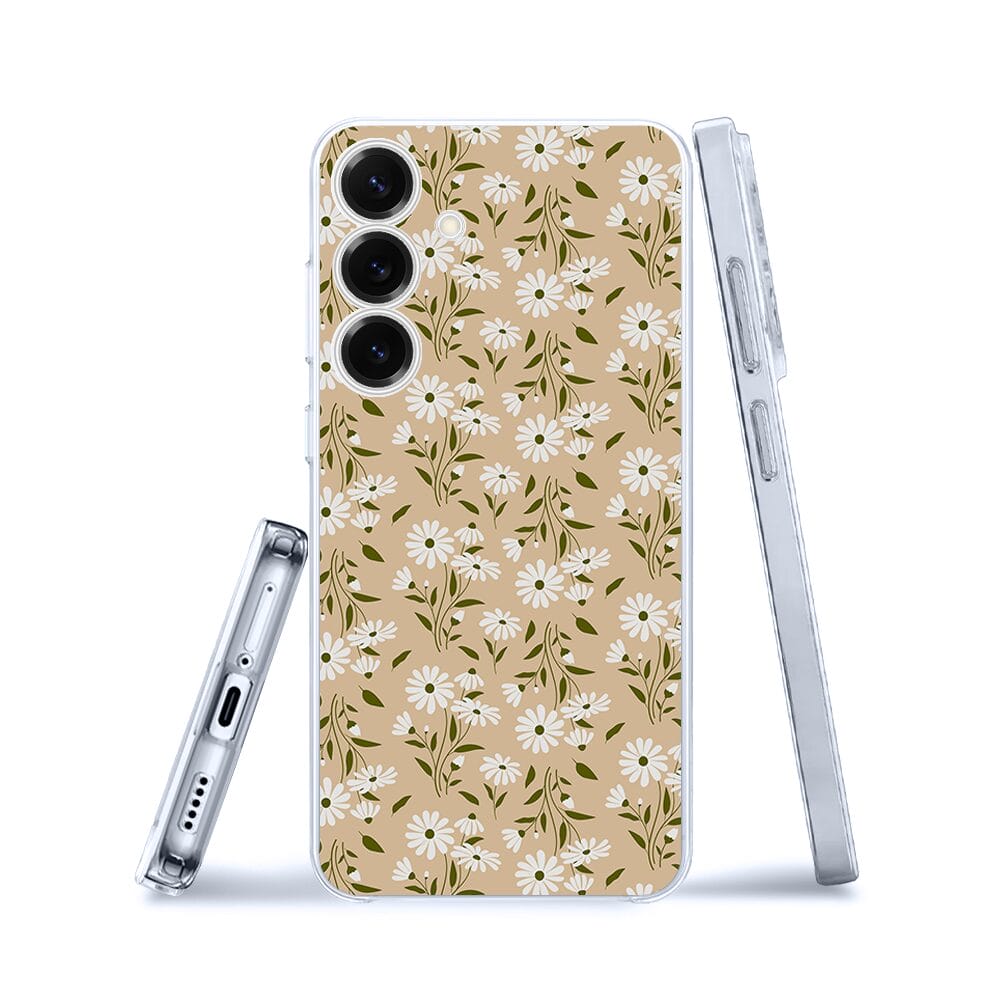 Etui do Samsung Galaxy S25 przeźroczyste, silikonowe Flexi, delikatne kwiatki na cielistym tle - obrazek 3