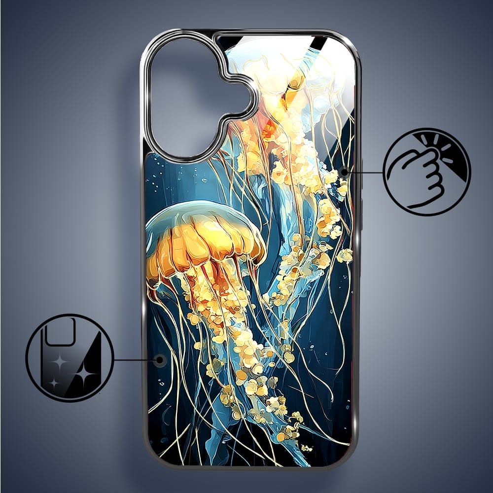 Etui do iPhone 16 IBIZU Elite Glass z MagSafe, Morze, Meduzy w głębinach, czarne - obrazek 2