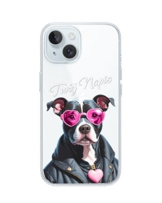 Etui do iPhone 15 przeźroczyste, silikonowe Flexi, Puppy Love, pies rasy Amstaff