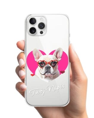 Etui do iPhone 12 Pro przeźroczyste, silikonowe Flexi, Puppy Love, pies rasy Buldog Francuski