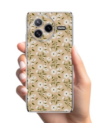 Etui do Xiaomi POCO F7 Ultra przeźroczyste, silikonowe Flexi, delikatne kwiatki na cielistym tle