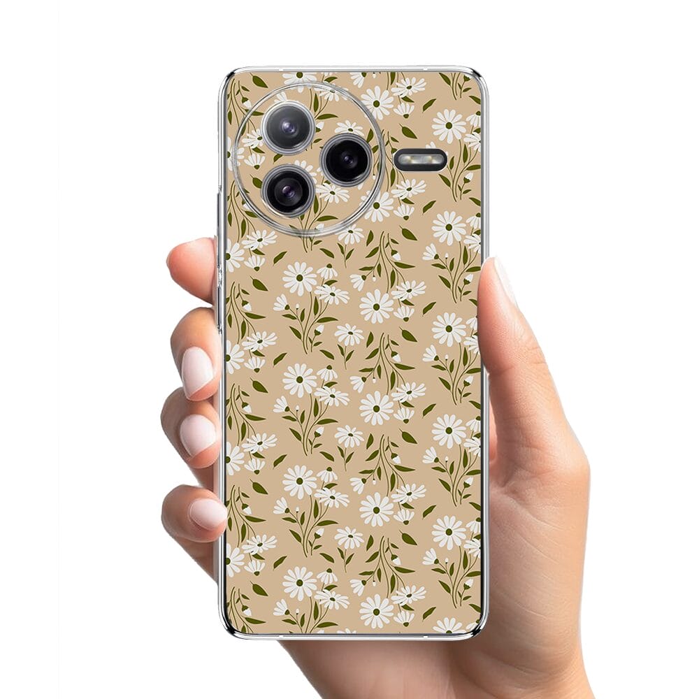 Etui do Xiaomi POCO F7 Ultra przeźroczyste, silikonowe Flexi, delikatne kwiatki na cielistym tle - obrazek 2