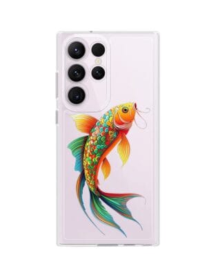 Etui do Samsung Galaxy S23 Ultra przeźroczyste, silikonowe Flexi, Dzika Mandala, Złota ryba