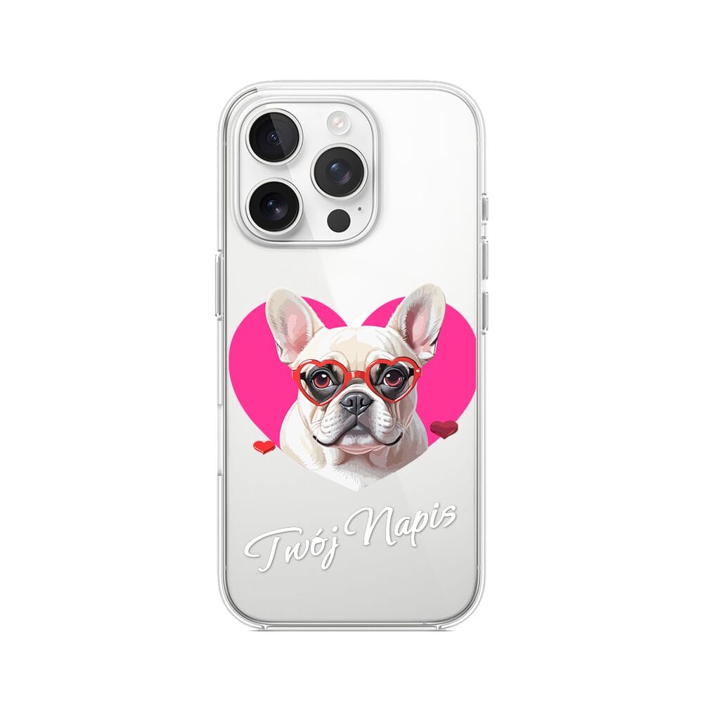Etui do iPhone 15 Pro przeźroczyste, silikonowe Flexi, Puppy Love, pies rasy Buldog Francuski