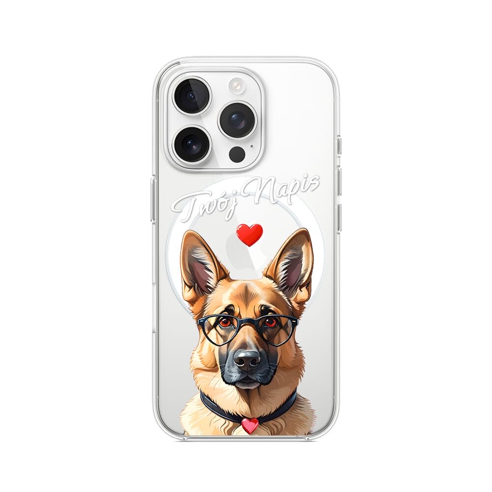 Etui do iPhone 14 Pro z MagSafe przeźroczyste, silikonowe Flexi, Puppy Love, pies rasy Owczarek Niemiecki