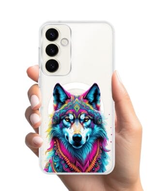 Etui do Samsung Galaxy S23 Plus z MagSafe przeźroczyste, silikonowe Flexi, Dzika Mandala, Wilk