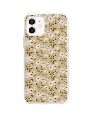 Etui do iPhone 12 przeźroczyste, silikonowe Flexi, delikatne kwiatki na cielistym tle