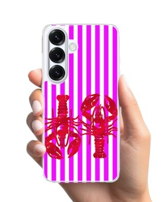 Etui do Samsung Galaxy S25 z MagSafe przeźroczyste, silikonowe Flexi, kraby z różowymi paskami