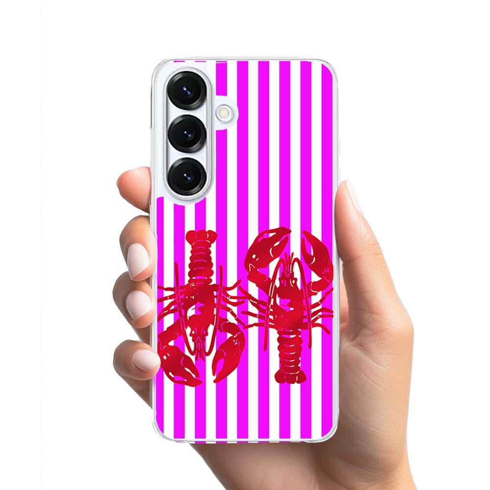 Etui do Samsung Galaxy S25 z MagSafe przeźroczyste, silikonowe Flexi, kraby z różowymi paskami - obrazek 2