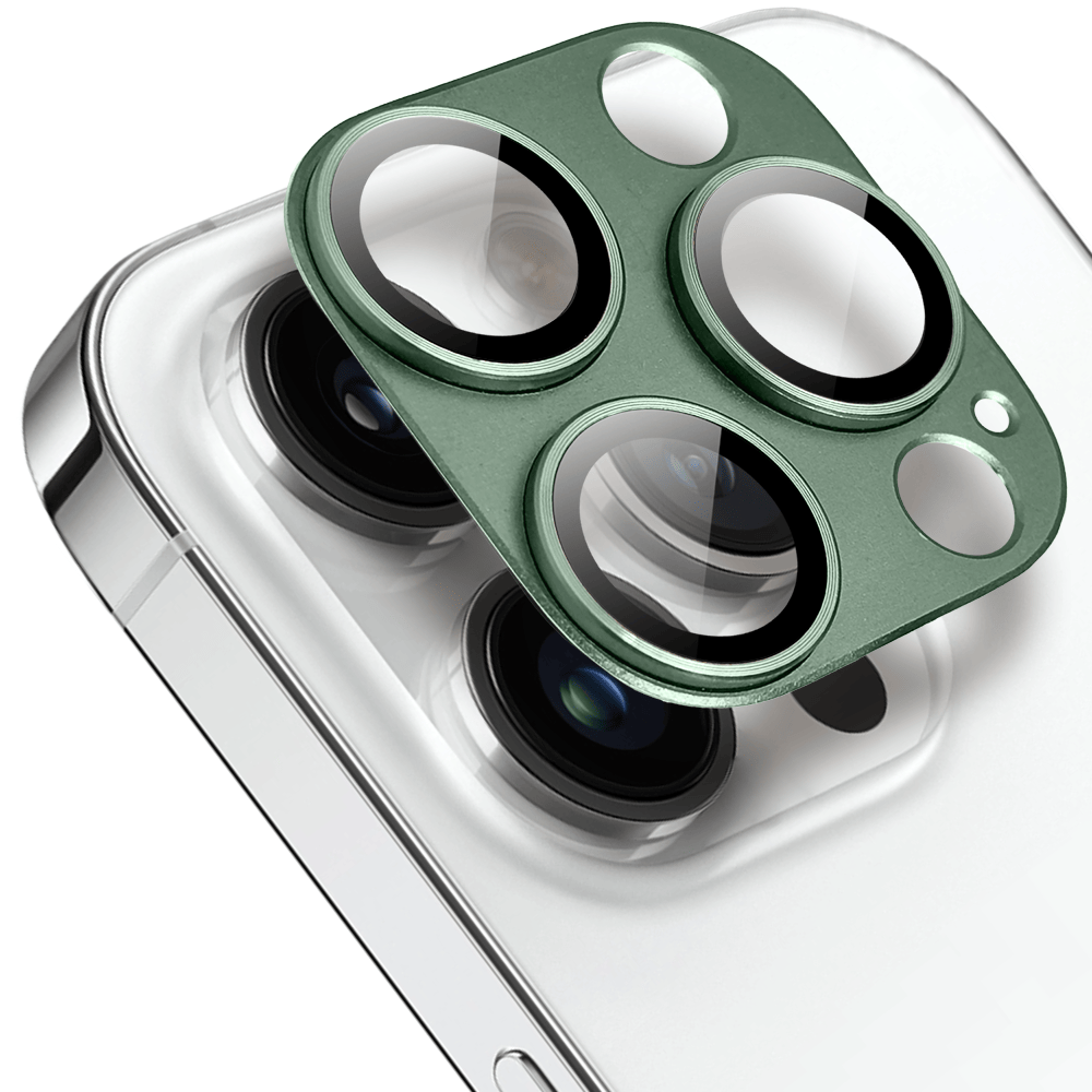 Metalowa osłona na cały aparat z wbudowanymi szkłami do iPhone 14 Pro, zielona