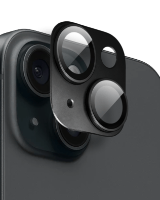 Metalowa osłona na cały aparat z wbudowanymi szkłami do iPhone 15, czarna