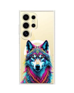 Etui do Samsung Galaxy S24 Ultra z MagSafe przeźroczyste, silikonowe Flexi, Dzika Mandala, Wilk