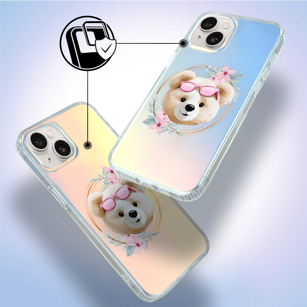 Etui do iPhone 14 IBIZU California Sunset, zmieniające kolor, Flower Queen, miś z kwiatami - obrazek 3