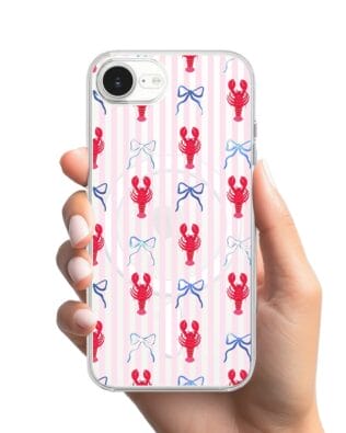 Etui do iPhone 16e z MagSafe przeźroczyste, silikonowe Flexi, krab i kokardki