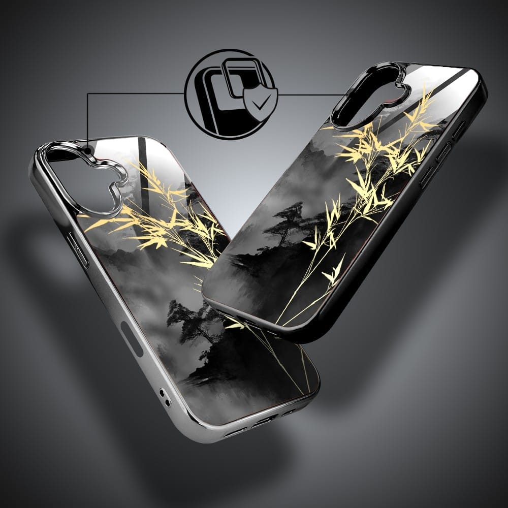 Etui do iPhone 16 IBIZU Elite Glass z MagSafe Magia Azji, Złoty bambus, czarne - obrazek 3